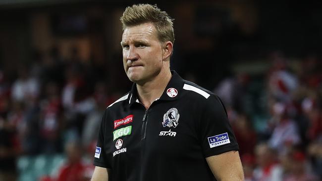 Collingwood coach Nathan Buckley after their big loss during AFL match Sydney Swans v Collingwood at the SCG. Picture. Phil Hillyard