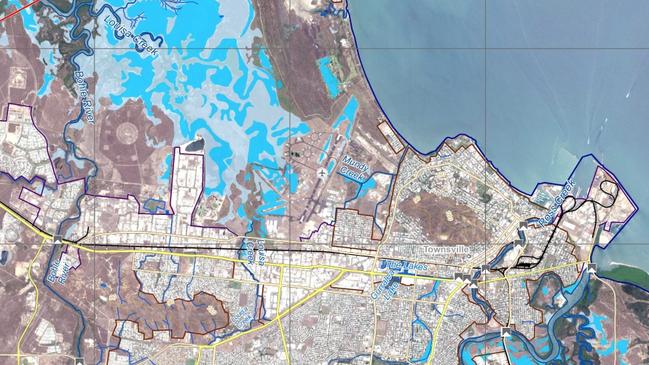 A satellite map image of flooding in Townsville 