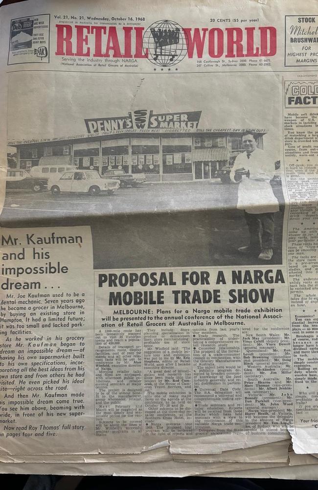 Joe Kaufman and his supermarket Penny’s in the Melbourne suburb Hampton in 1968. Picture: Supplied