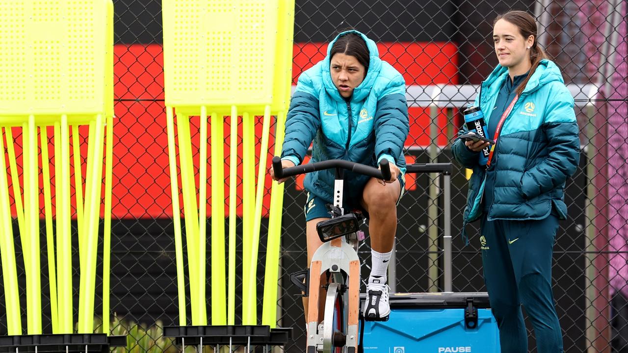 Kerr on an exercise bike during Sunday’s training session.