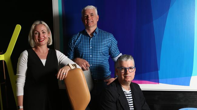 The people behind Luxxbox’s design story - Kara Chiconi, Josh Bird and Jason Bird. Picture: AAP/Richard Waugh