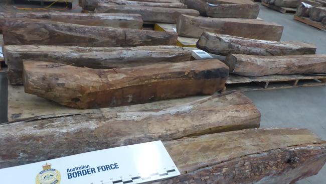 The huge shipment of meth was hidden in logs. Picture: Australian Border Force and Australian Federal Police