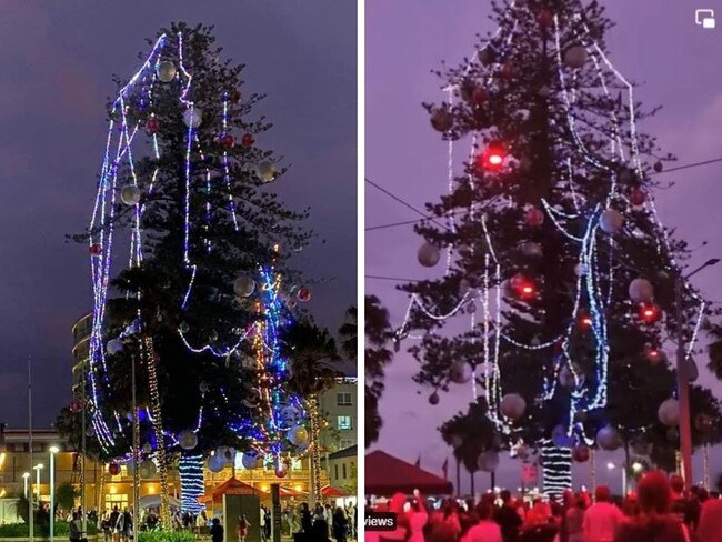 Port Macquarie Hastings Council has been rinsed over its sad Christmas tree. Pictures: Twitter