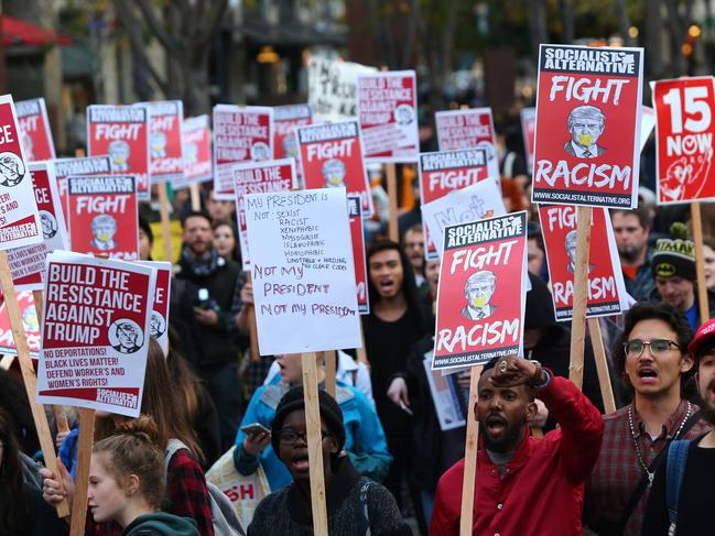 An anti-Trump rally is held on November 9, 2016 in Seattle, Washington. Picture: AFP