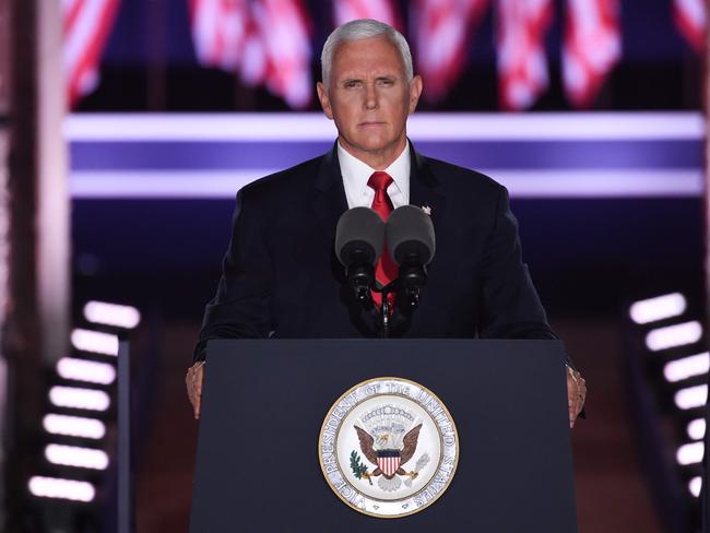 US Vice President Mike Pence speaks during the third night of the Republican National Convention at Fort McHenry National Monument in Baltimore, Maryland, August 26, 2020. (Photo by SAUL LOEB / AFP)