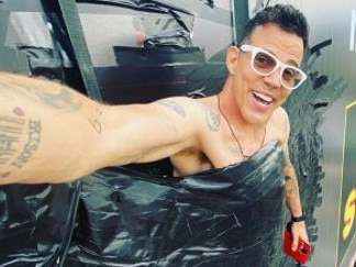 Steve-O's billboard stunt backfired, with 21 responders sent out to free him. Picture: Instagram.