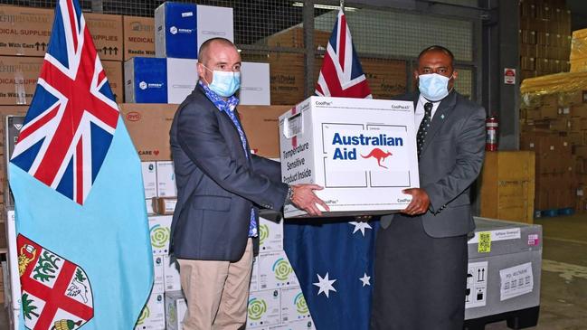 Australian aid containing AstraZeneca vaccines are delivered to Fiji. Picture: Supplied