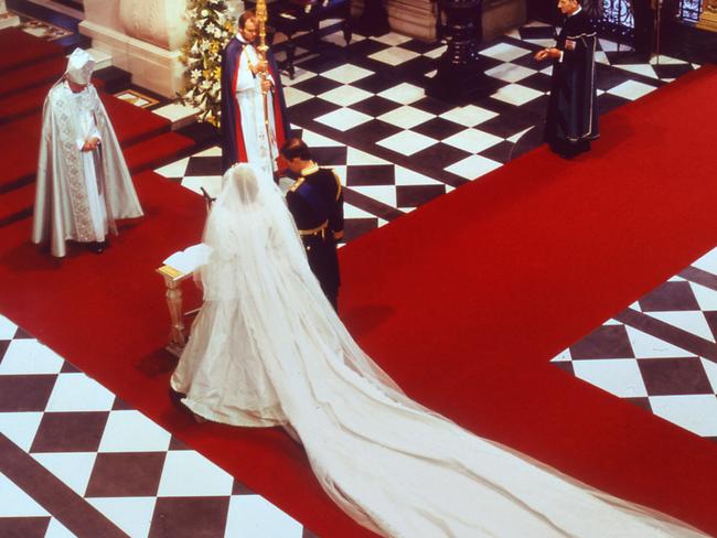 Princess Diana had a wedding dress with a train more than seven metres long. Picture: AFP.