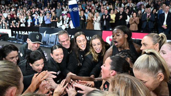 Collingwood play their final Super Netball match in front of a strong crowd in Launceston. Photo: Getty Images