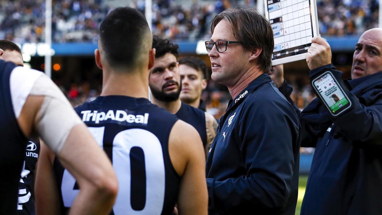 Carlton sits 4-8 with coach David Teague facing more and more pressure. (Photo by Dylan Burns/AFL Photos via Getty Images)