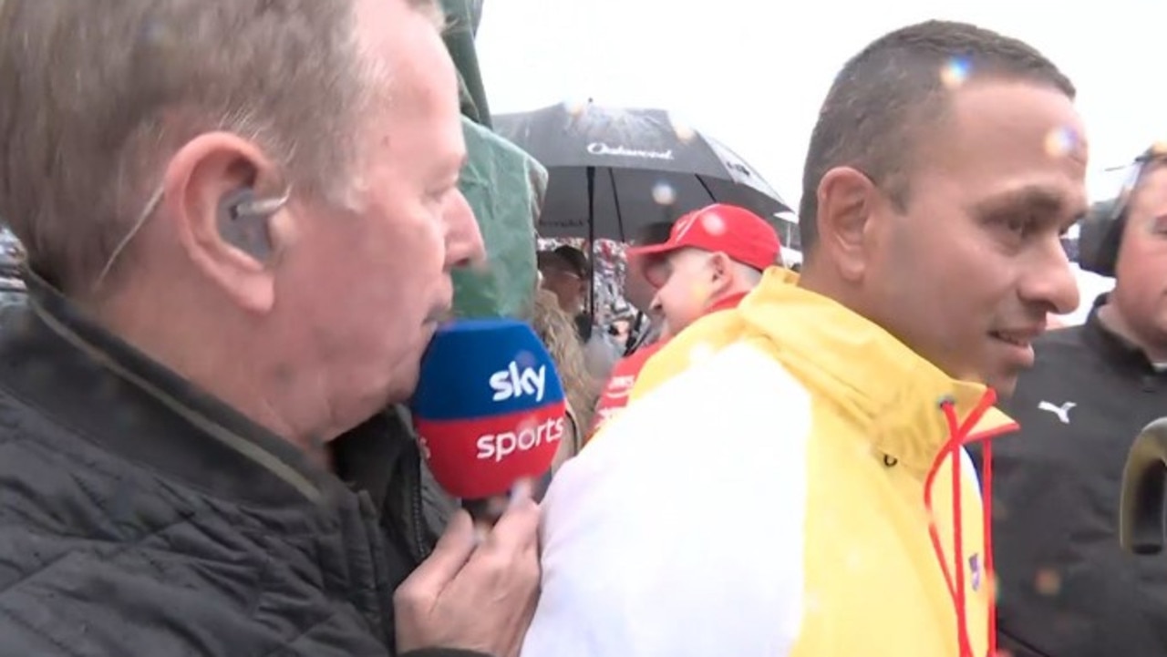 Usman Khawaja bumped into Martin Brundle on his grid walk. Photo: Sky Sports.