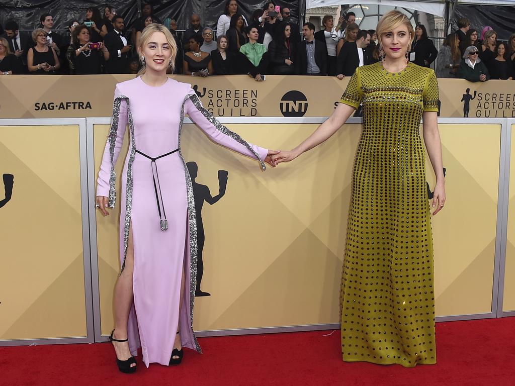 Saoirse Ronan and Greta Gerwig attend the 24th Annual Screen Actors Guild Awards at The Shrine Auditorium on January 21, 2018 in Los Angeles, California. Picture: AP