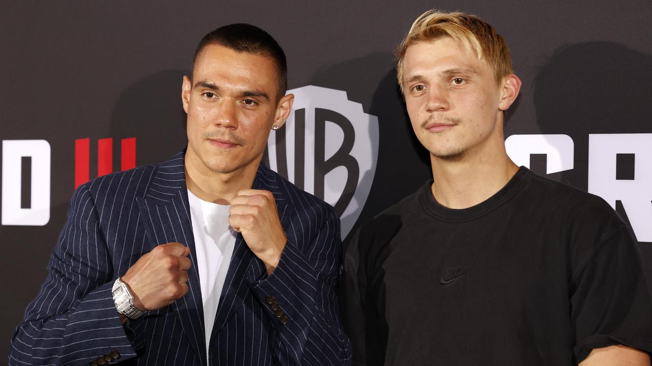 DAILY TELEGRAPH FEBRUARY 28, 2023. Tim Tszyu and brother Nikita Tszyu on the red carpet of the Creed III Premiere at Hoyts Entertainment Quarter, Moore Park. Picture: Jonathan Ng