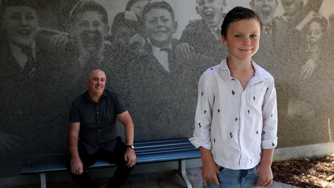 Hercules (6) and his father George Kakulas at Junior School, Hale School. Picture: Colin Murty the Australian