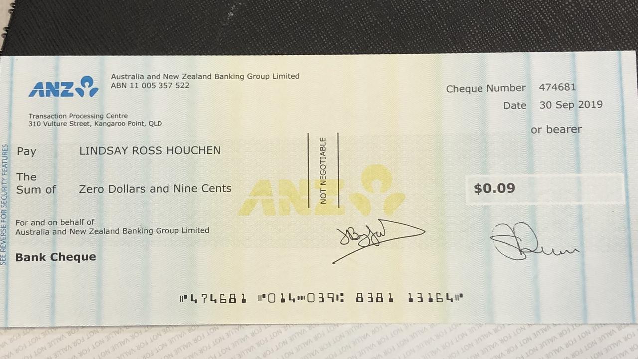 ANZ bank writes cheque for nine cents | Geelong Advertiser