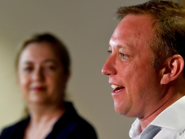 Premier Annastacia Palaszczuk and Deputy Premier Steven Miles at Bohle TAFE. Picture: Evan Morgan