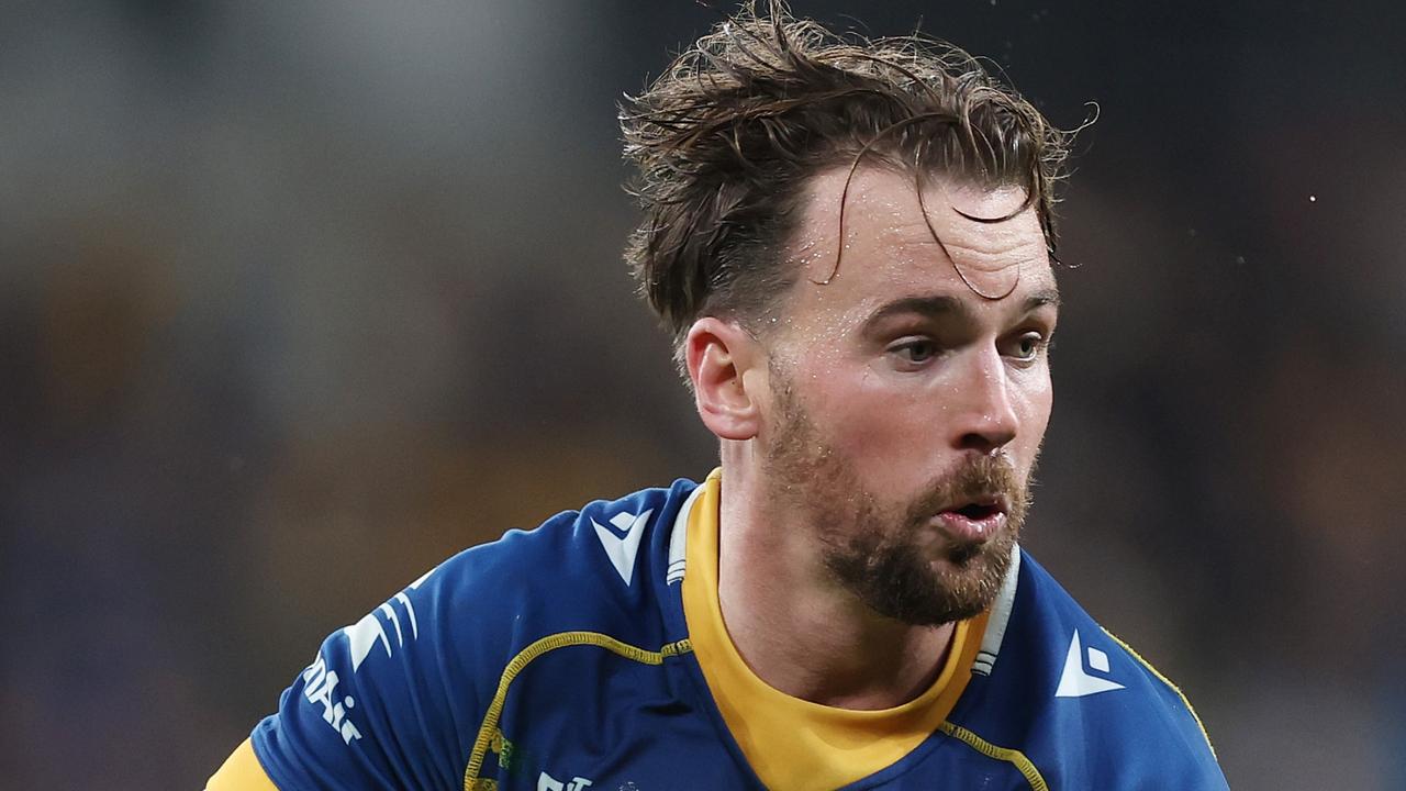 SYDNEY, AUSTRALIA - MAY 26: Clint Gutherson of the Eels passes during the round 13 NRL match between Parramatta Eels and North Queensland Cowboys at CommBank Stadium on May 26, 2023 in Sydney, Australia. (Photo by Mark Metcalfe/Getty Images)