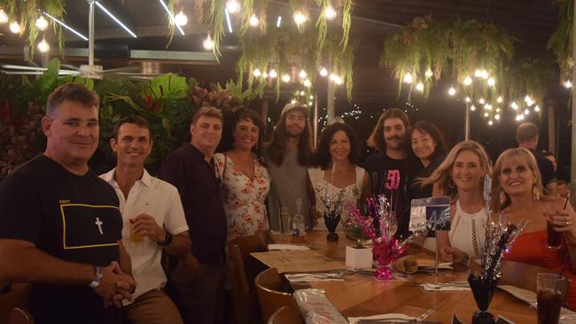 Edan Wilson, T-Bar, Wazza, Danielle McLernon with Luke, Nicole and Corey Oliver, Marie Wilcox, Kristen Filtness and Kylie Wilson celebrated New Year at the Airlie Beach Hotel. Picture: Laura Thomas