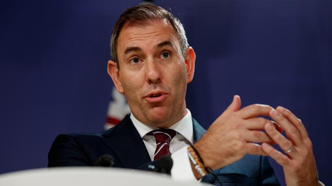 Federal Treasurer Jim Chalmers during a press conference on Wednesday. Picture: Nikki Short/NewsWire