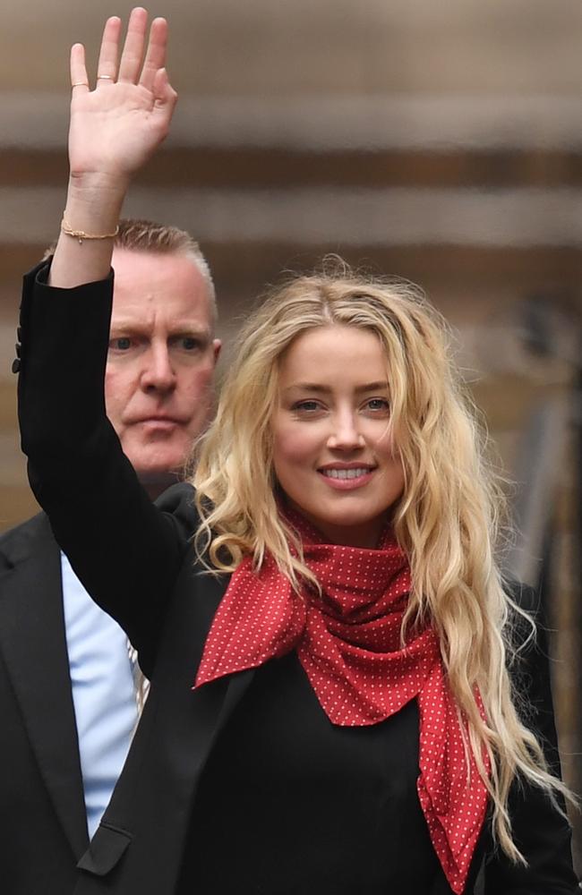 Amber Heard outside London’s High Court. Picture: AFP