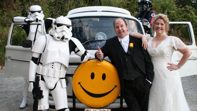 Chris and Mel Dzelde at their Star Wars-themed Adelaide wedding. Picture: Supplied