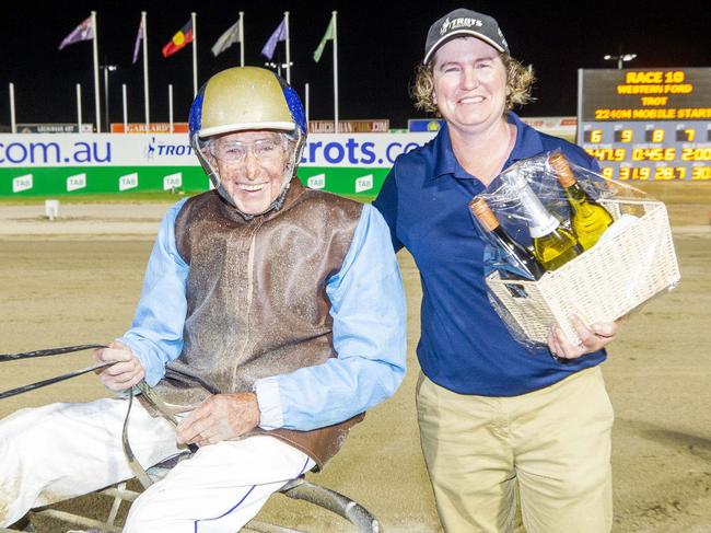 82-year-old trainer-driver Bob Kuchenmeister after winning on Leanne Leeann at Tabcorp Park Melton on Saturday January 28, 2023