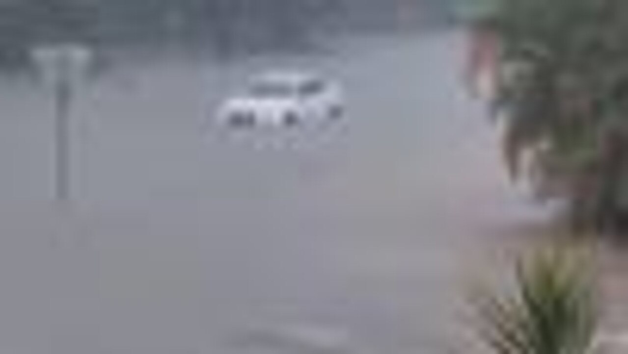 There were insane scenes of flash flooding at Hervey Bay on Sunday after the remains of Cyclone Alfred dumped hundreds of millimetres of rain on the region. Picture: Higgins Storm Chasing