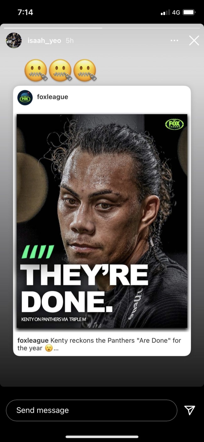 Penrith co-captain Isaah Yeo took to Instagram to remind critics that they aren't ‘done’ after winning the NRL premiership