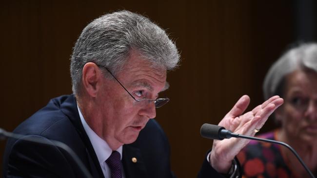 Australian Security Intelligence Organisation head Duncan Lewis speaks during an Senate estimates hearing. Picture: AAP/Lukas Coch
