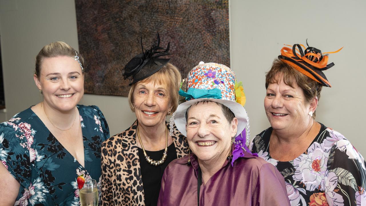 At the Melbourne Cup luncheon hosted by Rotary Club of Toowoomba City are (from left) Danielle Davey, Kathy Garthe, Heather Phillips and Angie Griffiths raising funds for Protea Place, Tuesday, November 1, 2022. Picture: Kevin Farmer