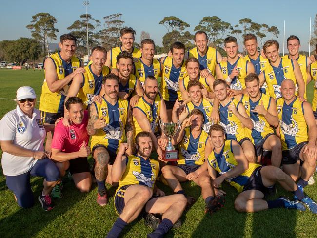 The MPNFL side celebrate its win over Ovens and Murray at Rosebud. Picture: Gary Bradshaw - GameFace