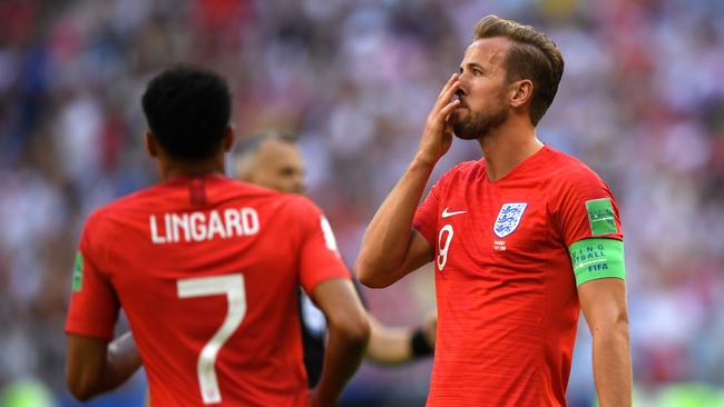 Harry Kane reacts after a missed opportunity. Photo: Getty Images