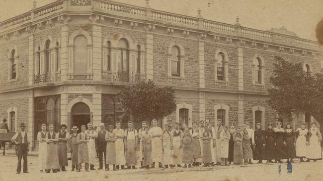 Staff outside W. Menz &amp; Co’s, Wakefield St premises in 1890.