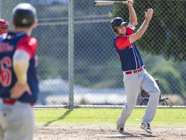 Sean Rodgers bats for Toowoomba Rangers against All Stars in GBL division four round 15 baseball at Commonwealth Oval, , Sunday, February 14, 2021. Picture: Kevin Farmer