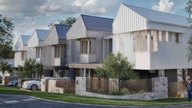 Wests Group has proposed a new 10-townhouse development across four adjoining blocks on corner of Rugby Rd and Lambton Rd, New Lambton. Artist impression: EJE Architecture