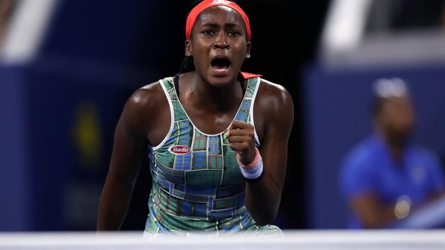 Coco Gauff fires up against Timea Babos. Picture: Getty Images