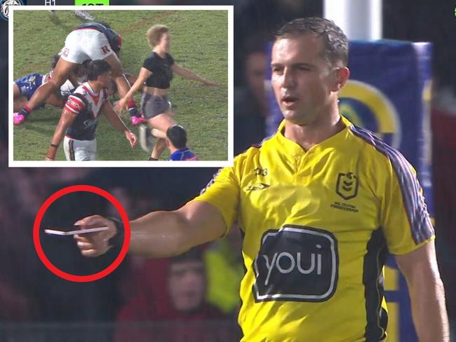 Female pitch invader’s wild double blunder