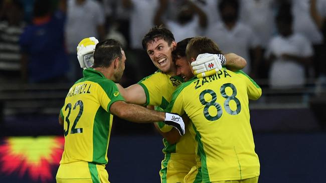 Marsh sparked wild on-field celebrations following his stirring knock. Picture: AFP