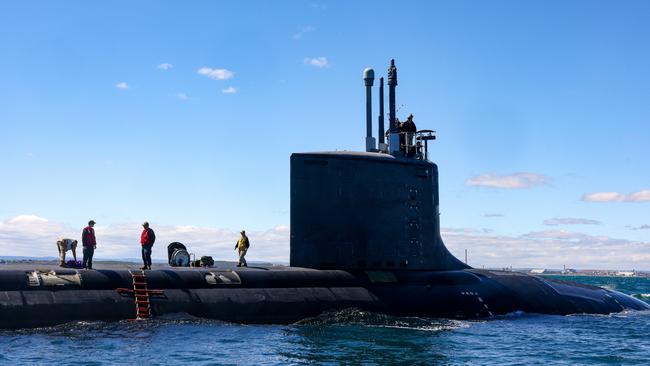 The USS Minnesota (SSN-783) Virginia-class fast attack submarine sails in the waters off the West Australian coast in March. Picture: Getty