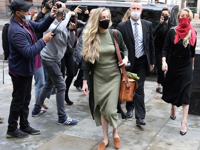 Johnny Depp’s ex-wife Amber Heard on the second day of the trial. Picture: AFP