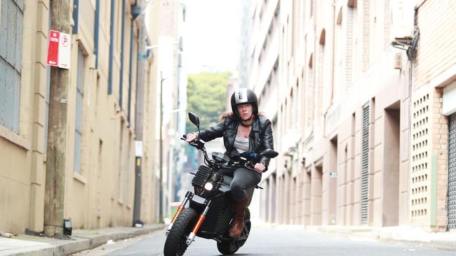 Former professional motorcycle rider Monique Lisa rides the Australian developed Fonzarelli NKD. Picture: John Feder/The Australian.