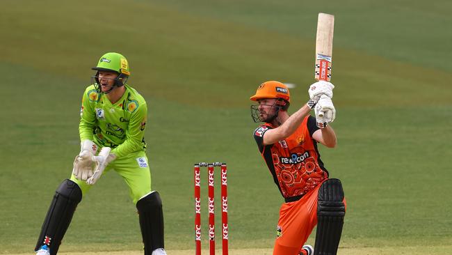 PERTH, AUSTRALIA – JANUARY 09: Ashton Turner of the Scorchers bats during the Big Bash League match between the Perth Scorchers and the Sydney Thunder at Optus Stadium, on January 09, 2021, in Perth, Australia. (Photo by Paul Kane/Getty Images)