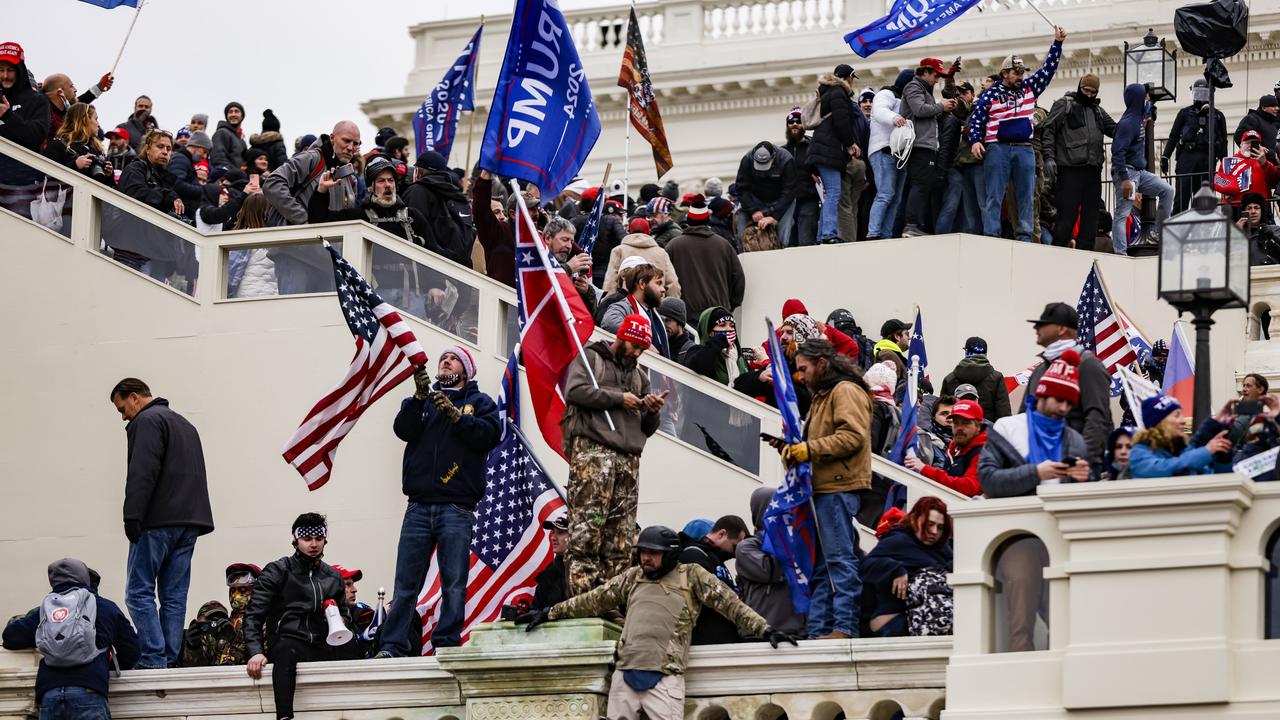 Mr Trump’s supporters after overrunning the Capitol. Picture: Samuel Corum/Getty Images/AFP