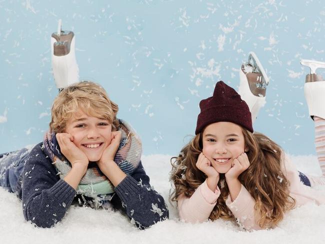 Darcy and Carlee getting ready for Eastland's ice skating rink.