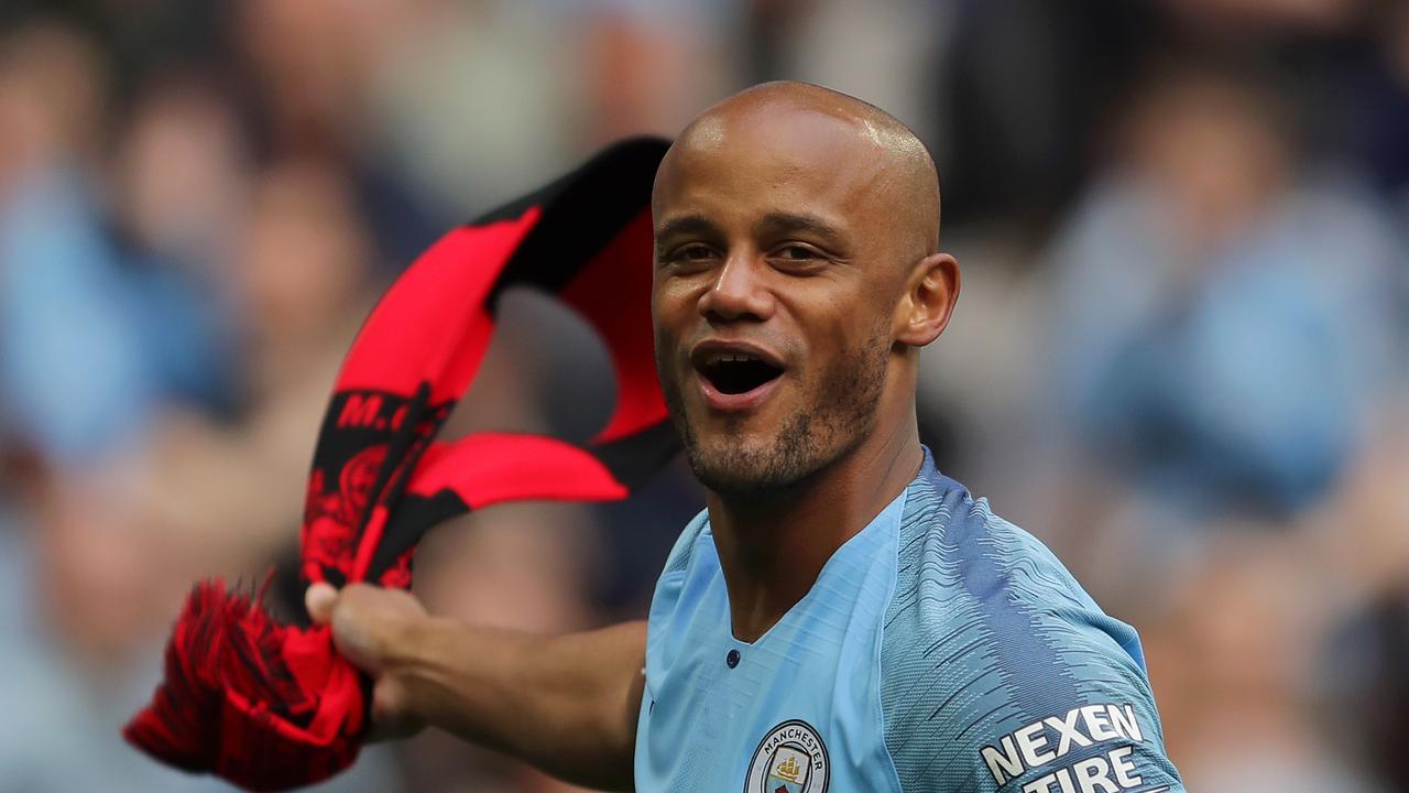 LONDON, ENGLAND - MAY 18: Vincent Kompany of Manchester City celebrates following the FA Cup Final match between Manchester City and Watford at Wembley Stadium on May 18, 2019 in London, England. (Photo by Richard Heathcote/Getty Images)