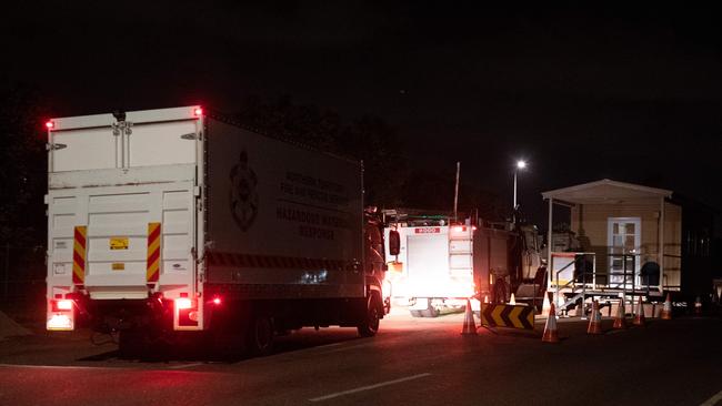 Emergency service vehicles arrive at the Darwin Correctional Precinct on the night of the mass breakout. Picture: Che Chorley