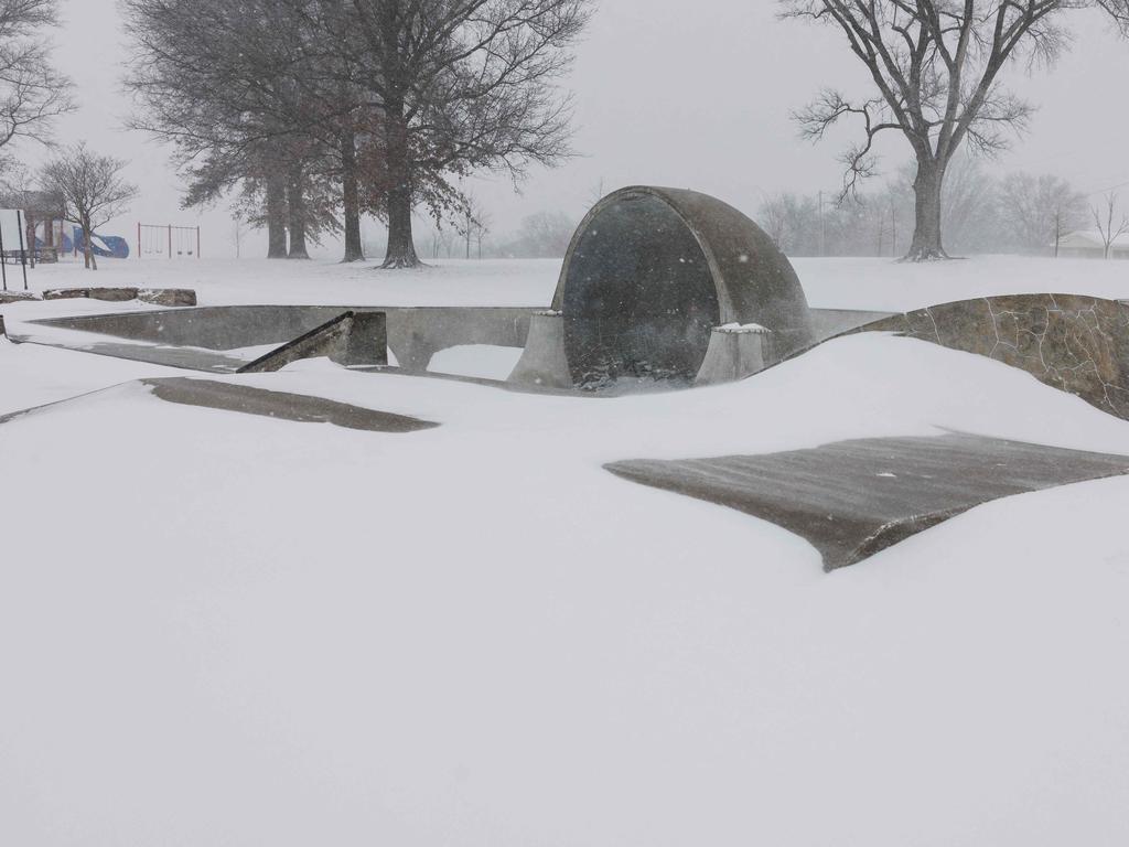 A skate park is covered in snow in Shawnee, Kansas. Picture: Getty Images via AFP