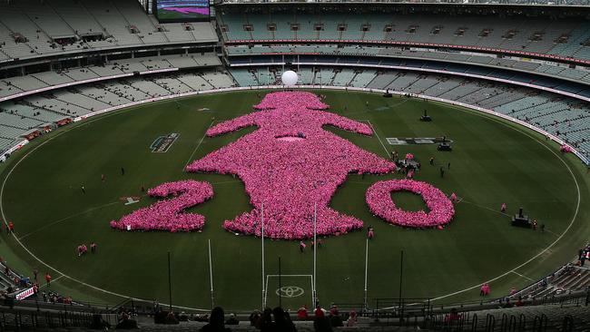 The AFL promotes many charities, including the Breast Cancer Network’s Pink Lady day. Picture: Michael Klein