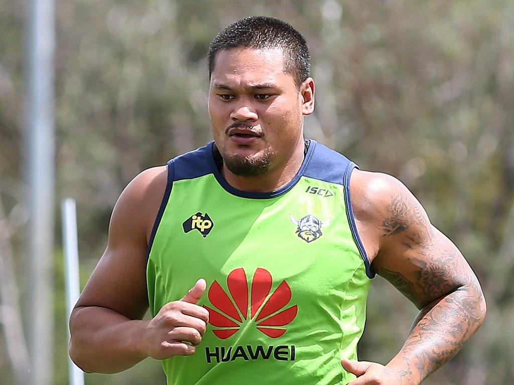 Joseph Leilua Raiders training at Raiders Headquarters in Canberra. Picture Kym Smith