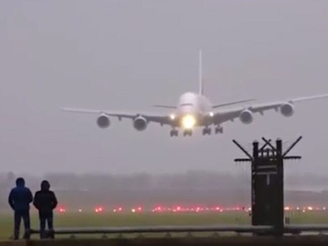 The plane rocked violently before safely landing on the runway. Picture: YouTube